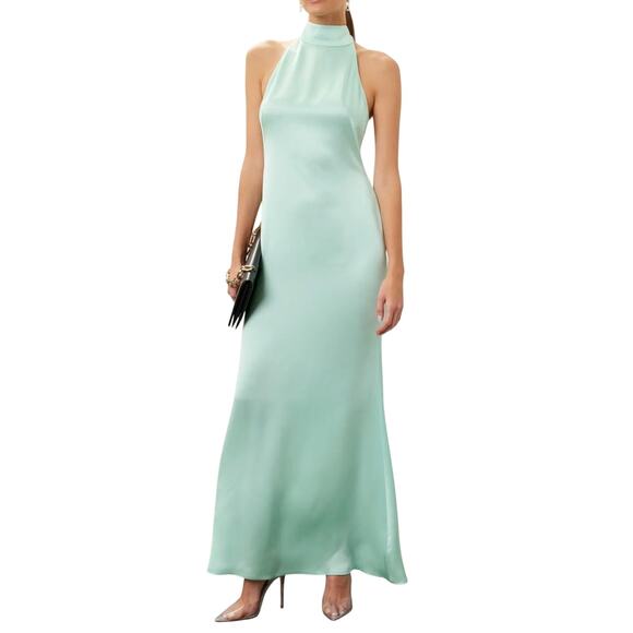 Lapointe Satin Halter Gown in Mint, Size US 8 - Picture 2 of 11